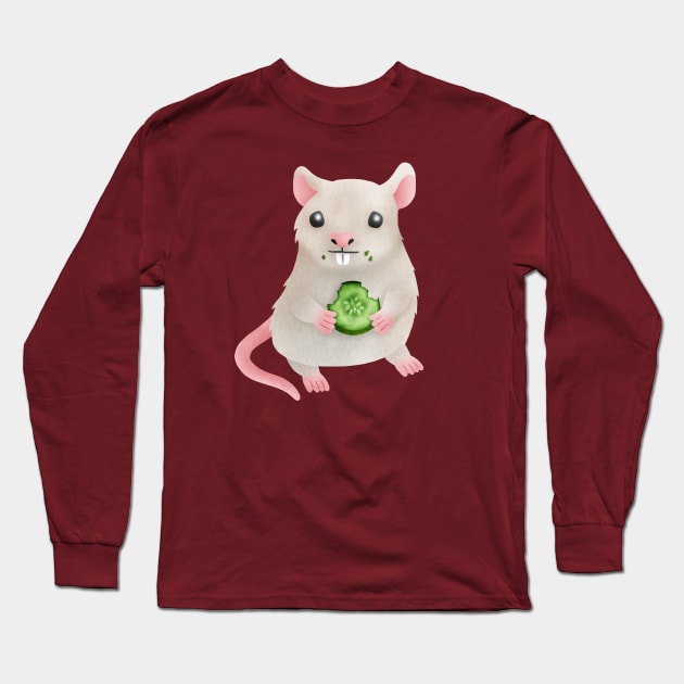 Pet rat eating cucumber Long Sleeve T-Shirt by CleanRain3675